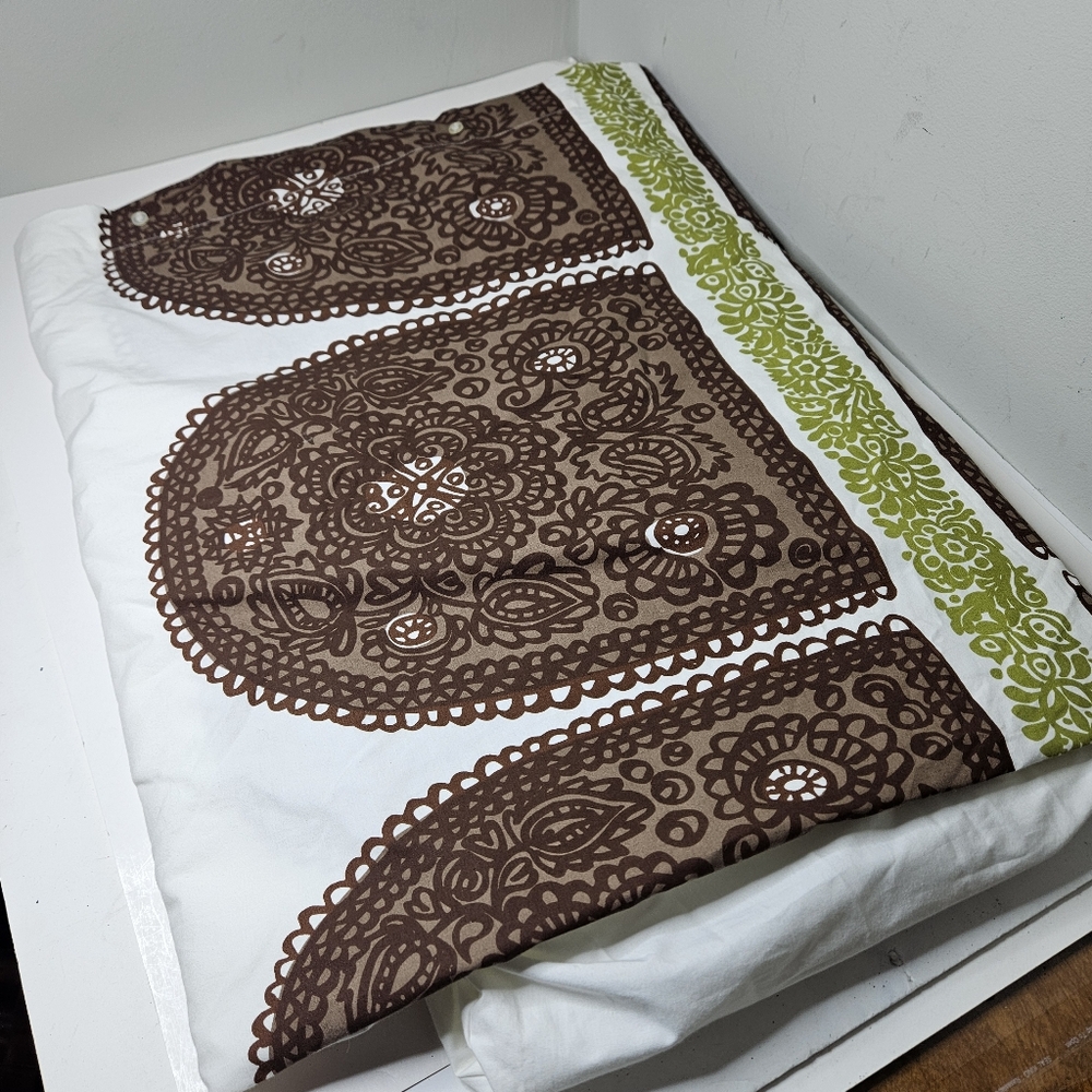 CB2 Duvet Cover Marimekko SATULA FULL / QUEEN Cotton Green Brown Graphic